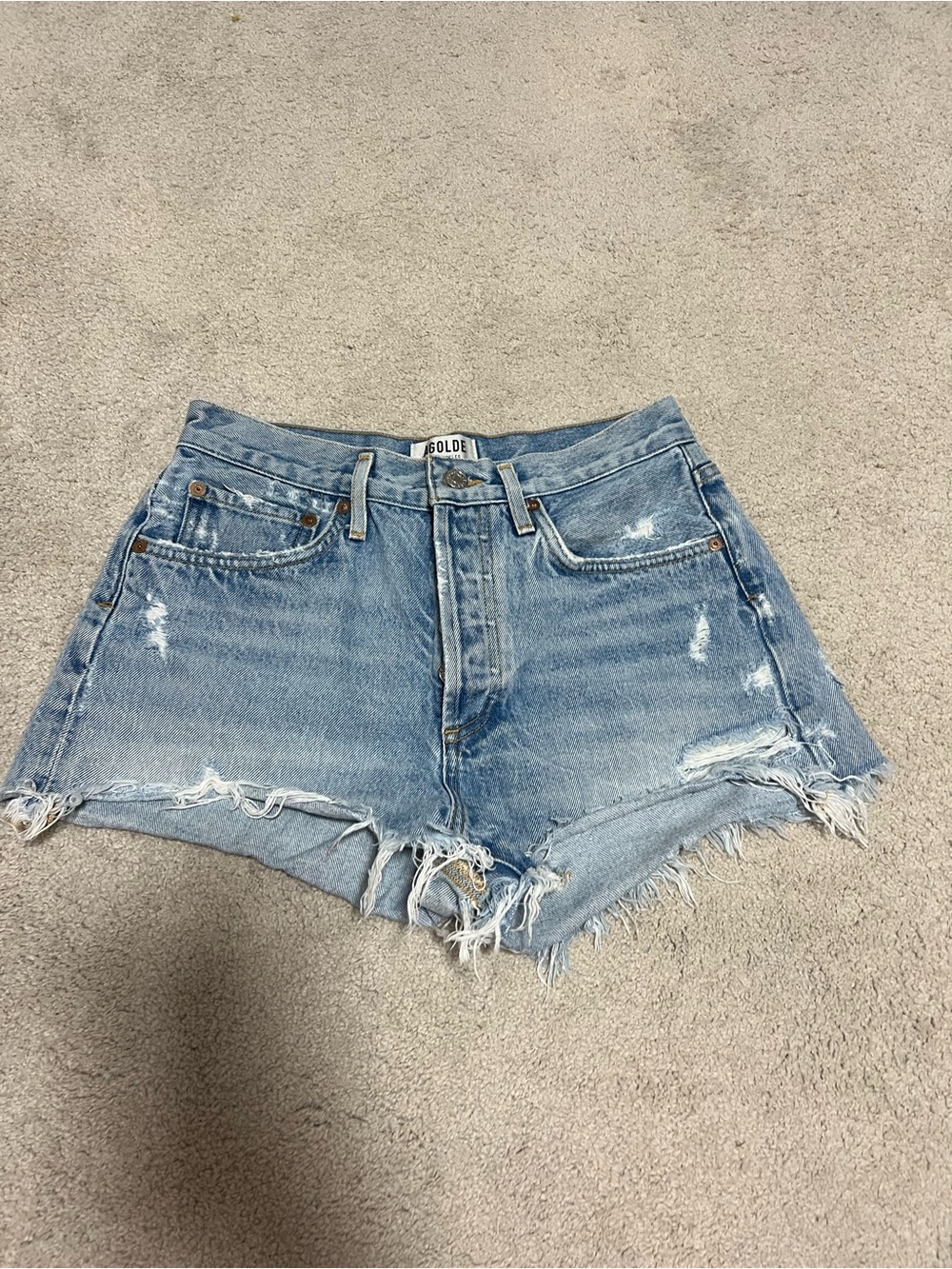 Agolde Light Blue Distressed Denim Women's Shorts